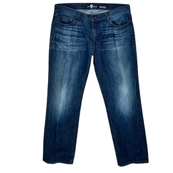 7 FOR ALL MANKIND SLIMMY DARK BLUE WASH STRAIGHT LEG JEANS - Picture 1 of 12